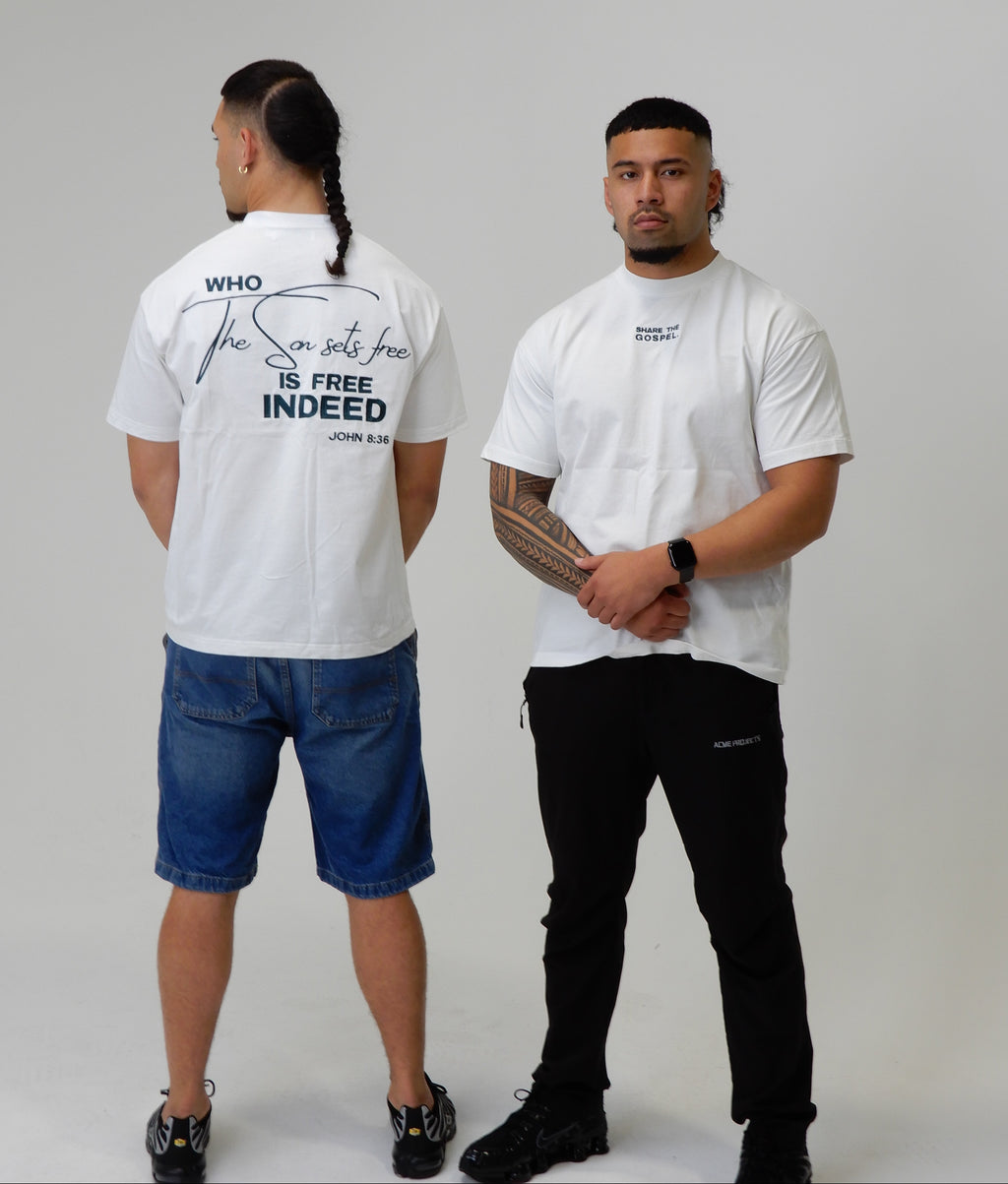 White & Emerald Heavyweight Tee