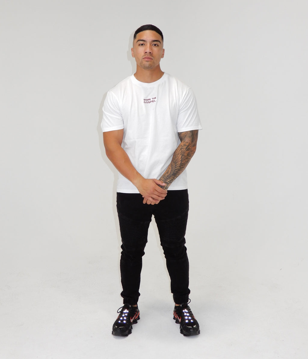 White & Crimson Heavyweight Tee