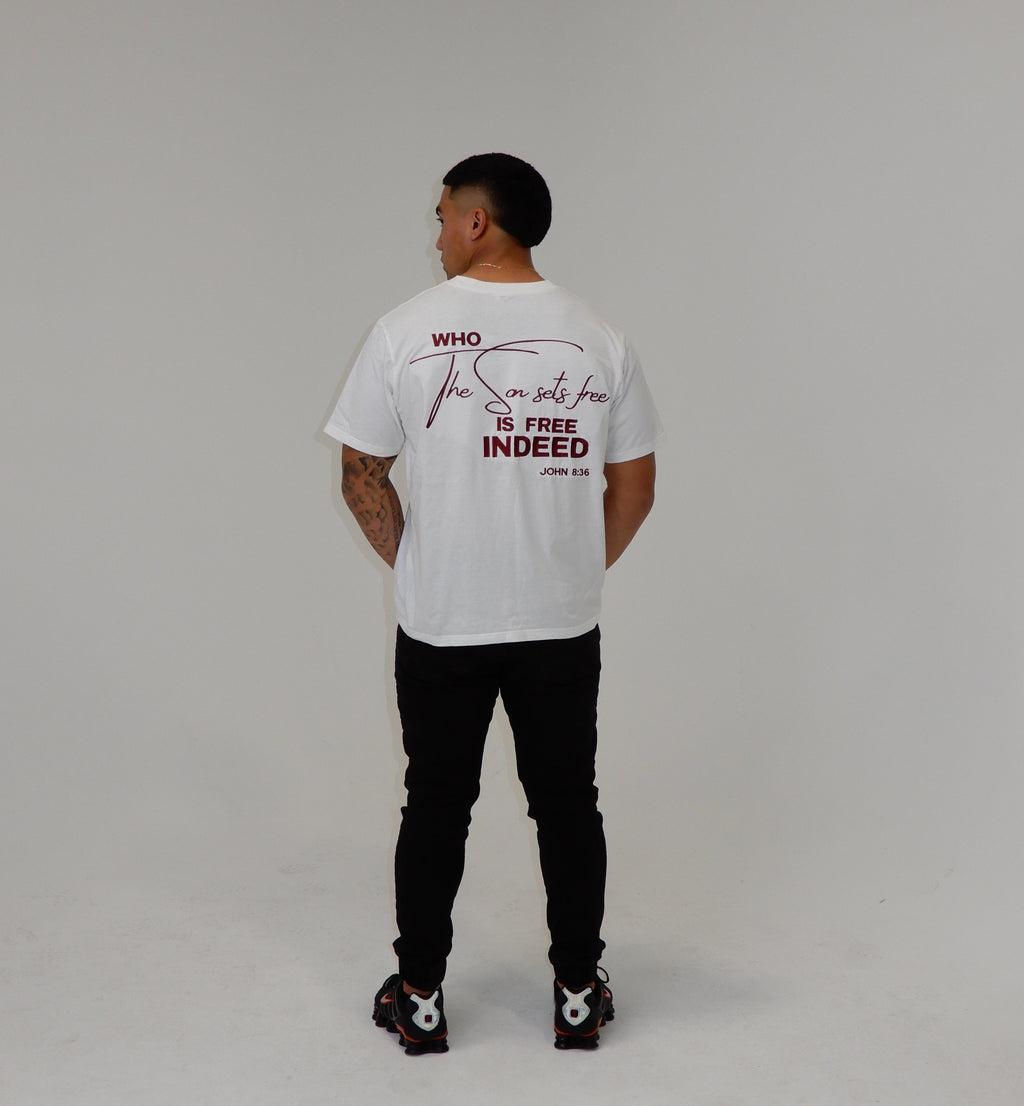 White & Crimson Heavyweight Tee